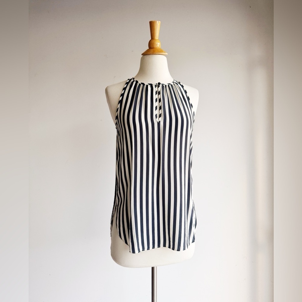 J.Crew 100% Silk Striped Tank Blouse B7317 Size 00 Navy Ivory